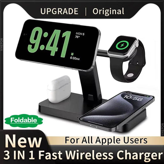 Încărcător Wireless Magnetic 4 în 1 pentru iPhone 12-15, iWatch și AirPods - Venduqo