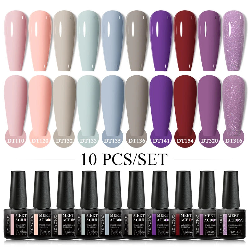 Set 10 Piese Oja Gel Semi Permanent Nude Roz Alb Glitter