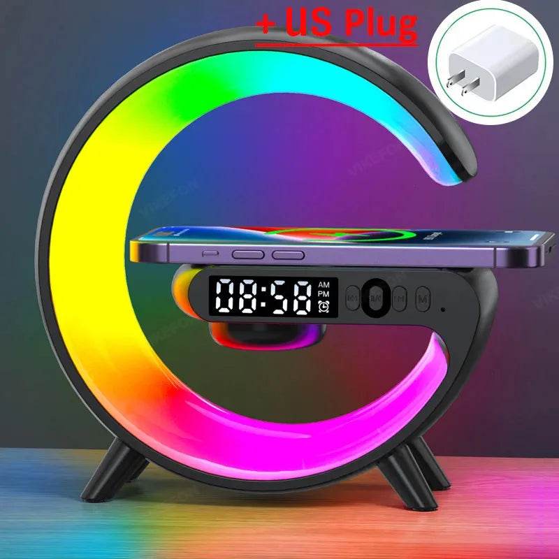 Stație de Încărcare Wireless Multifuncțională cu Alarmă și Boxă Bluetooth RGB - Venduqo