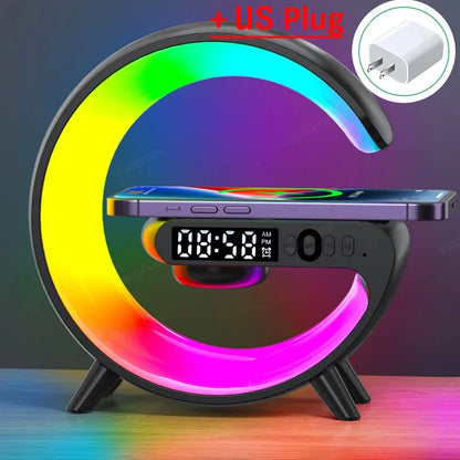 Stație de Încărcare Wireless Multifuncțională cu Alarmă și Boxă Bluetooth RGB