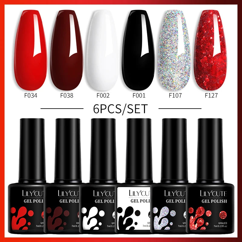 Set 6 Piese Oja Gel Termica LILYCUTE 7ML Serie Roșie