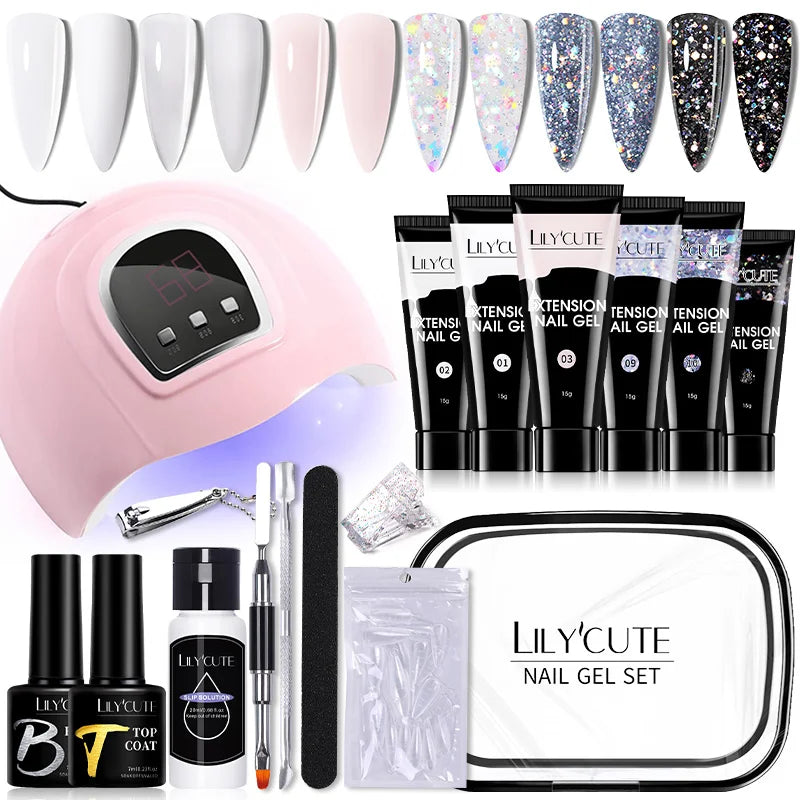 LILYCUTE Set Manicure 15ML cu Gel pentru Extensii Unghii și Lampă UV