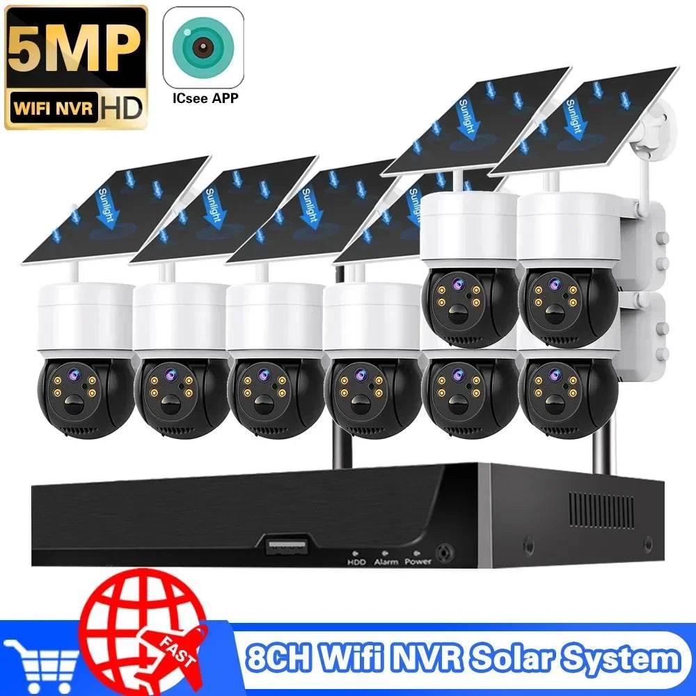 Sistem de Supraveghere Wireless 8CH 5MP NVR cu Cameră Solară PTZ - Venduqo