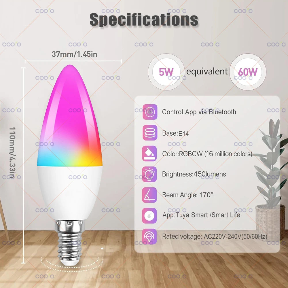 Lampa LED Inteligentă E14 COOLO Tuya Smart Life 5W RGB+CW