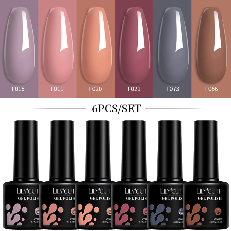 Set 6 Piese Oja Gel Termica LILYCUTE 7ML Serie Roșie