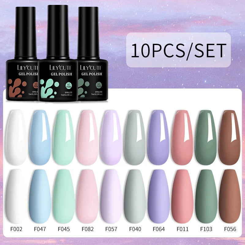 Set 10 Piese Lac Unghii Gel LILYCUTE - Culori de Primăvară și Vară