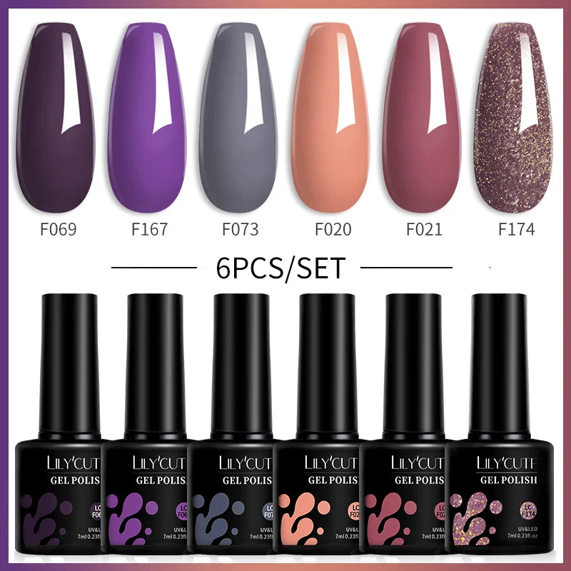 Set 6 Piese Oja Gel 7ml Brown LILYCUTE pentru Manichiură