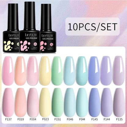 Set 10 Piese Lac Unghii Gel LILYCUTE - Culori de Primăvară și Vară