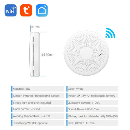 Detector de fum și monoxid de carbon WiFi 2 în 1 Tuya