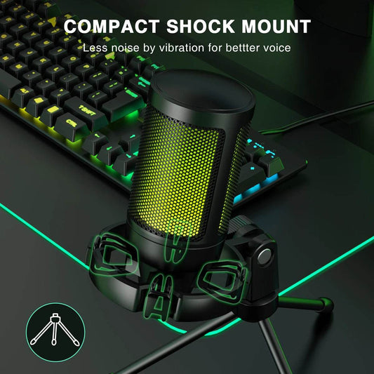 Microfon de Gaming RGB USB AmpliGame - Mute cu Atins Ușor, Tripod Inclus - Venduqo