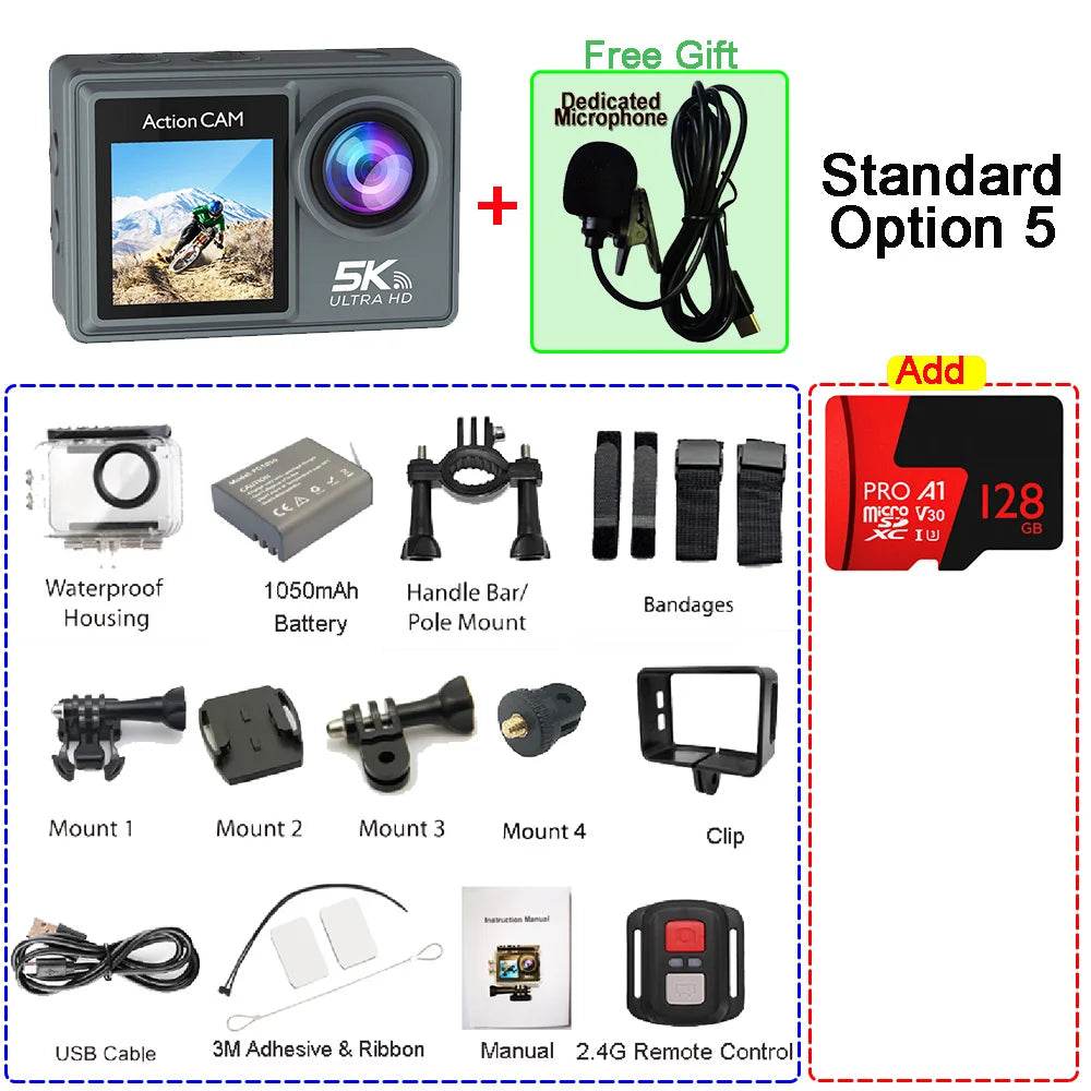 Cameră de Acțiune 5K 4K60FPS cu Ecran IPS Touch LCD și Microfon - Venduqo