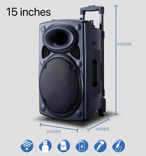 Boxă Bluetooth Wireless 15 Inch pentru Karaoke și Distracție în Aer Liber - Venduqo