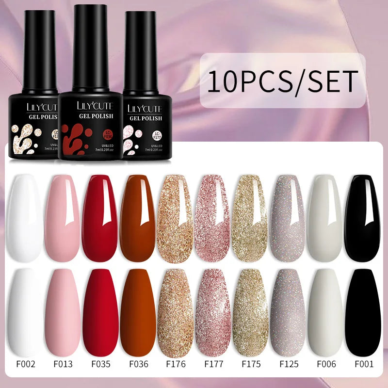 Set 10 Piese Lac Unghii Gel LILYCUTE - Culori de Primăvară și Vară