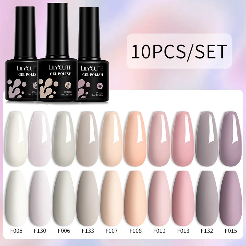 Set 10 Piese Lac Unghii Gel LILYCUTE - Culori de Primăvară și Vară