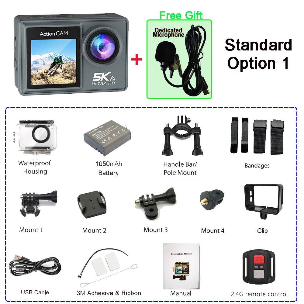 Cameră de Acțiune 5K 4K60FPS cu Ecran IPS Touch LCD și Microfon - Venduqo