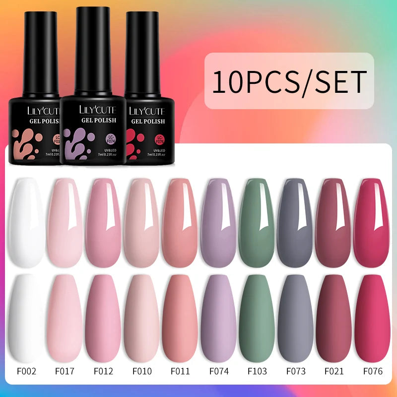 Set 10 Piese Lac Unghii Gel LILYCUTE - Culori de Primăvară și Vară