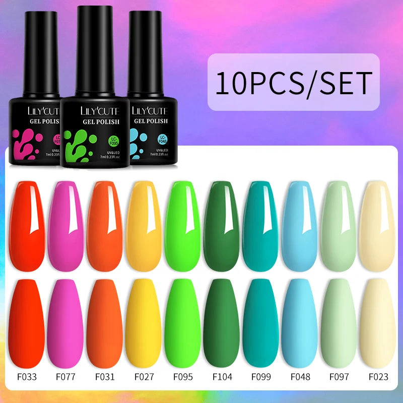 Set 10 Piese Lac Unghii Gel LILYCUTE - Culori de Primăvară și Vară