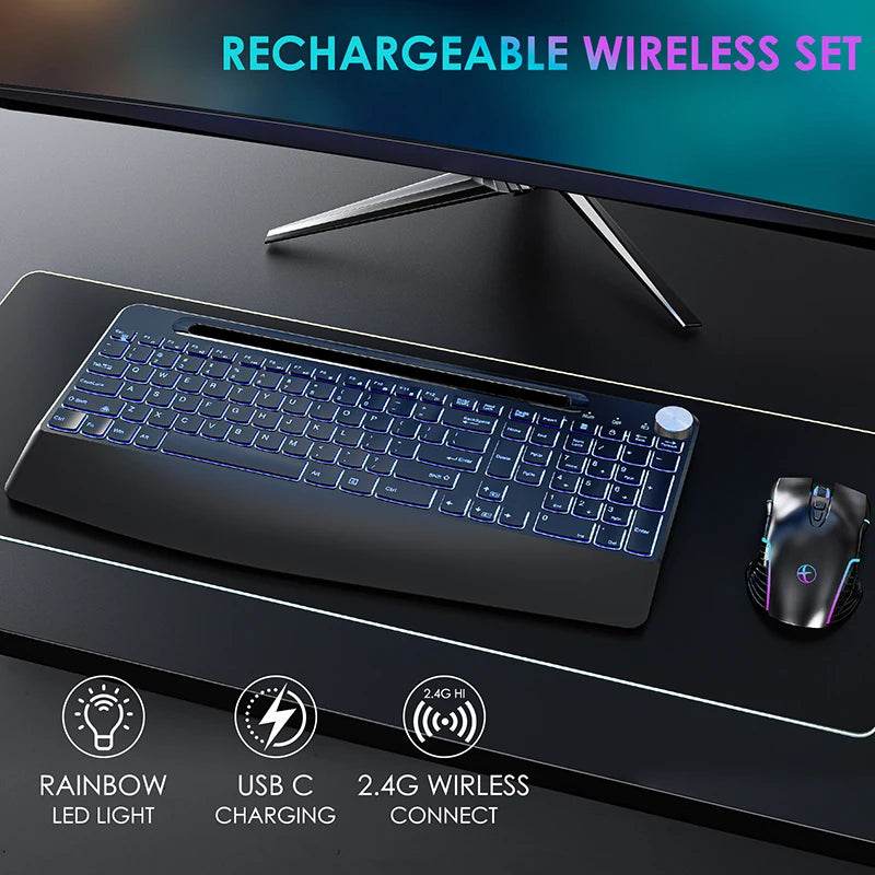 Set Tastatură și Mouse Wireless Ergonomic 2.4G Reîncărcabil - Venduqo