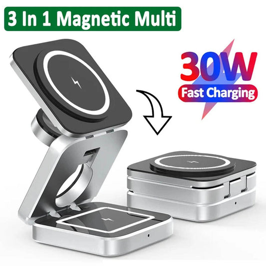 Încărcător Wireless Magnetic 3 în 1 30W pentru iPhone 15/14/13/12 Pro Max - Venduqo