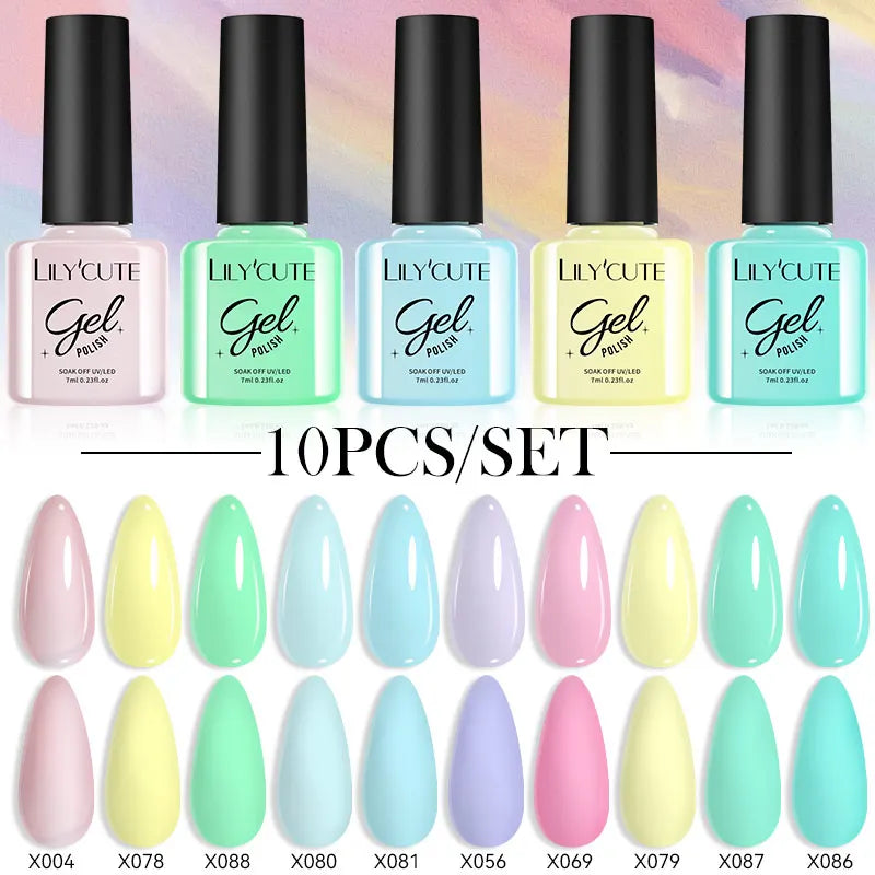 Set 10 Piese Lac Unghii Gel LILYCUTE - Culori de Primăvară și Vară