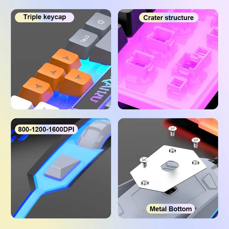 Set Tastatură și Mouse RAIKU T26 cu Iluminare RGB - Venduqo