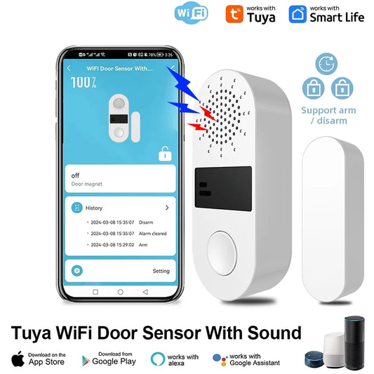Senzor WiFi pentru Uși și Feronerie Tuya cu Alarmă Sonoră și Lumină