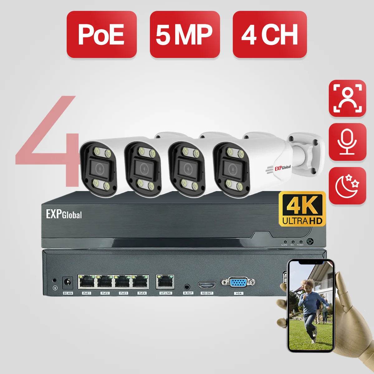 Sistem de Securitate EXPGobal 8MP/5MP POE - Camere Exterioare - Venduqo