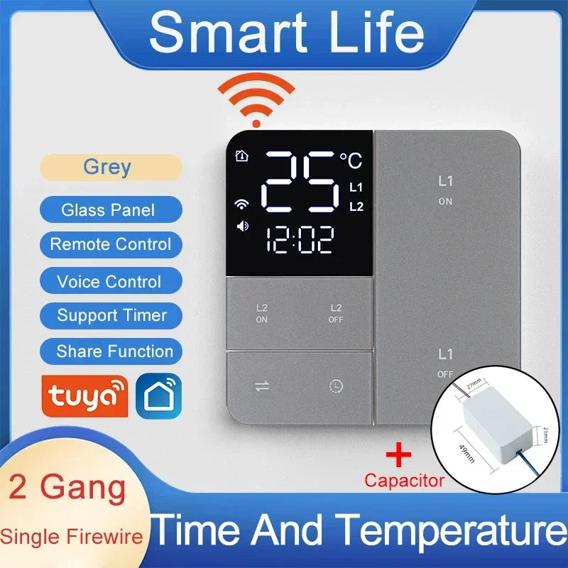 Intrerupator Smart WiFi Tuya cu Afisaj Temperatura 1/2/3 Gang