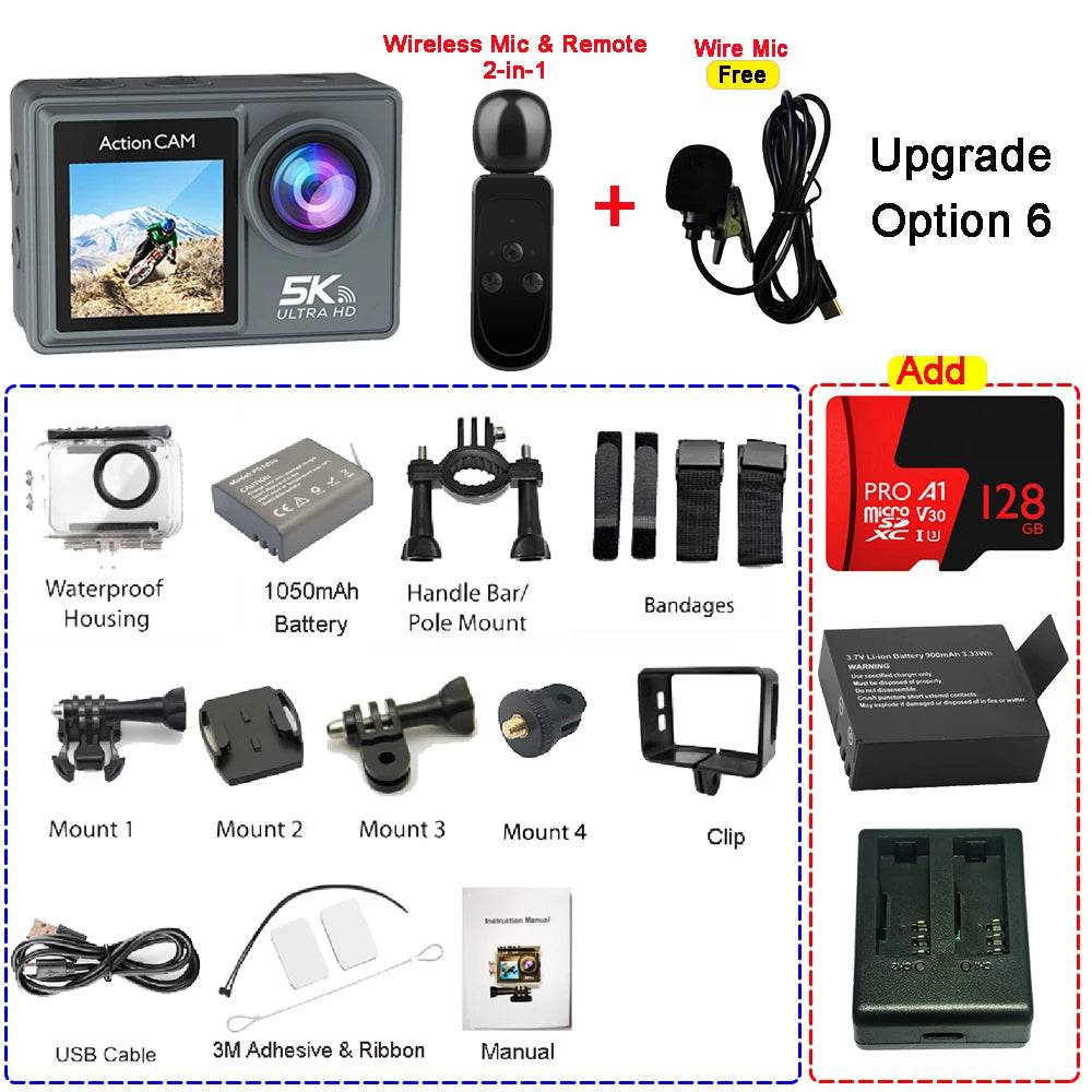 Cameră de Acțiune 5K 4K60FPS cu Ecran IPS Touch LCD și Microfon - Venduqo