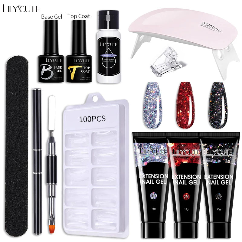 LILYCUTE Set Manicure 15ML cu Gel pentru Extensii Unghii și Lampă UV