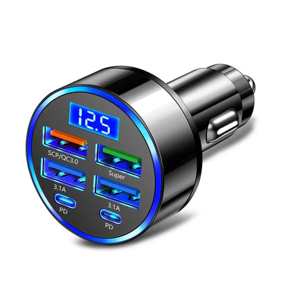 Încărcător Auto Rapid 100W cu 6 Porturi USB-C și QC3.0