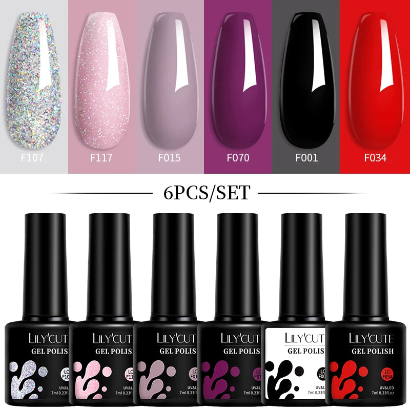 Set 6 Piese Oja Gel Termica LILYCUTE 7ML Serie Roșie