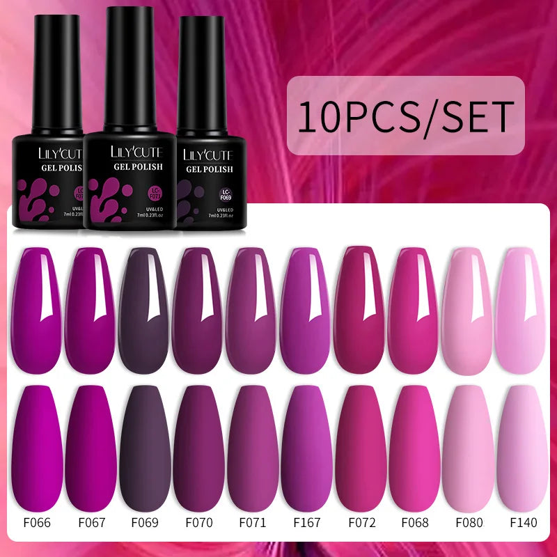 Set 10 Piese Lac Unghii Gel LILYCUTE - Culori de Primăvară și Vară