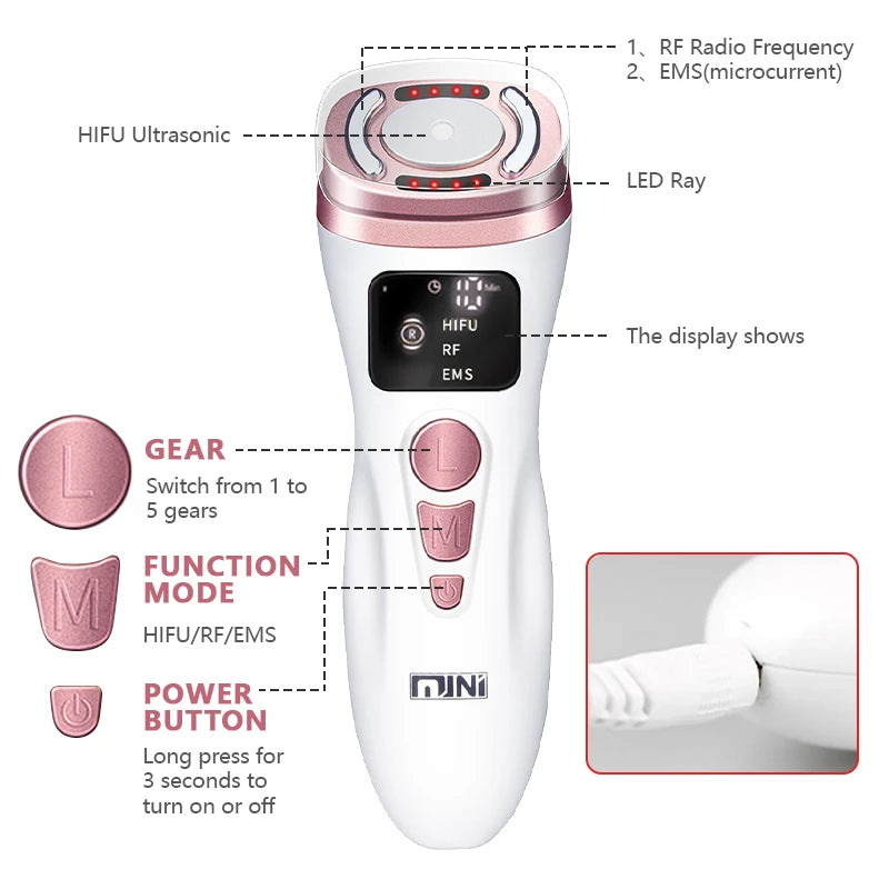 Mini HIFU Aparat Radiofrecvență Ultrasonic EMS pentru Față