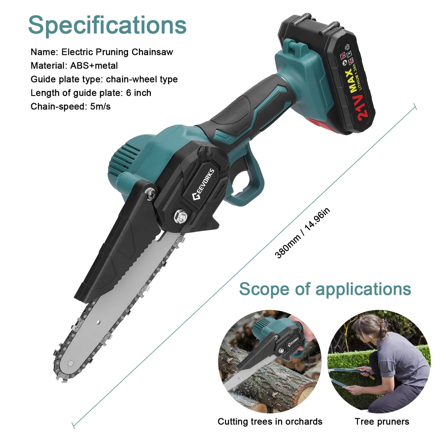 Ferăstrău Electric Portabil 21V cu Lame de 6inch