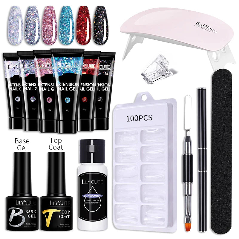 LILYCUTE Set Manicure 15ML cu Gel pentru Extensii Unghii și Lampă UV