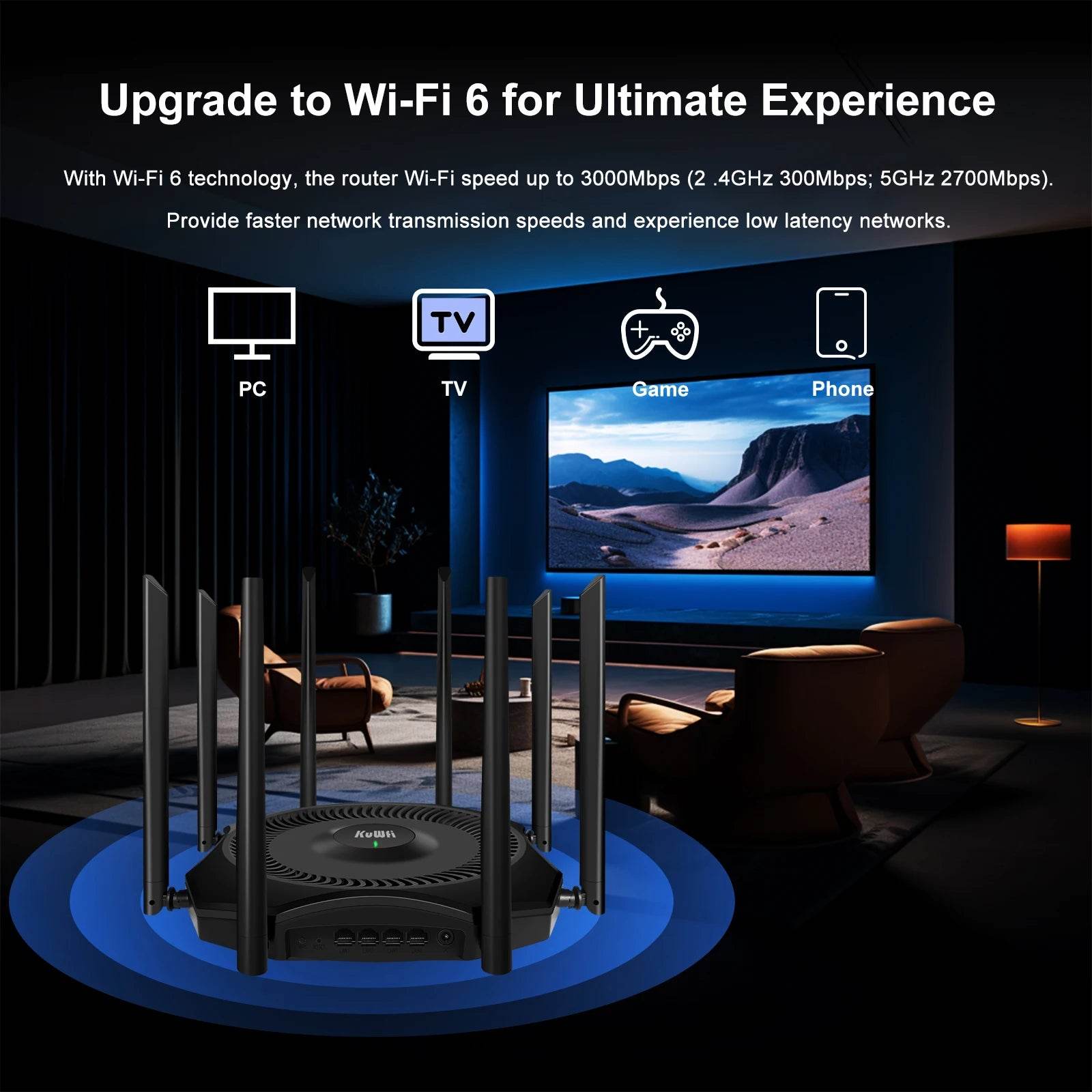 Router Wireless Dual Band KuWFi 3000Mbps cu Repeater - Venduqo