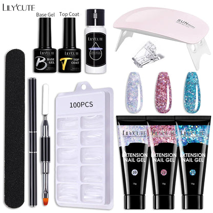 LILYCUTE Set Manicure 15ML cu Gel pentru Extensii Unghii și Lampă UV