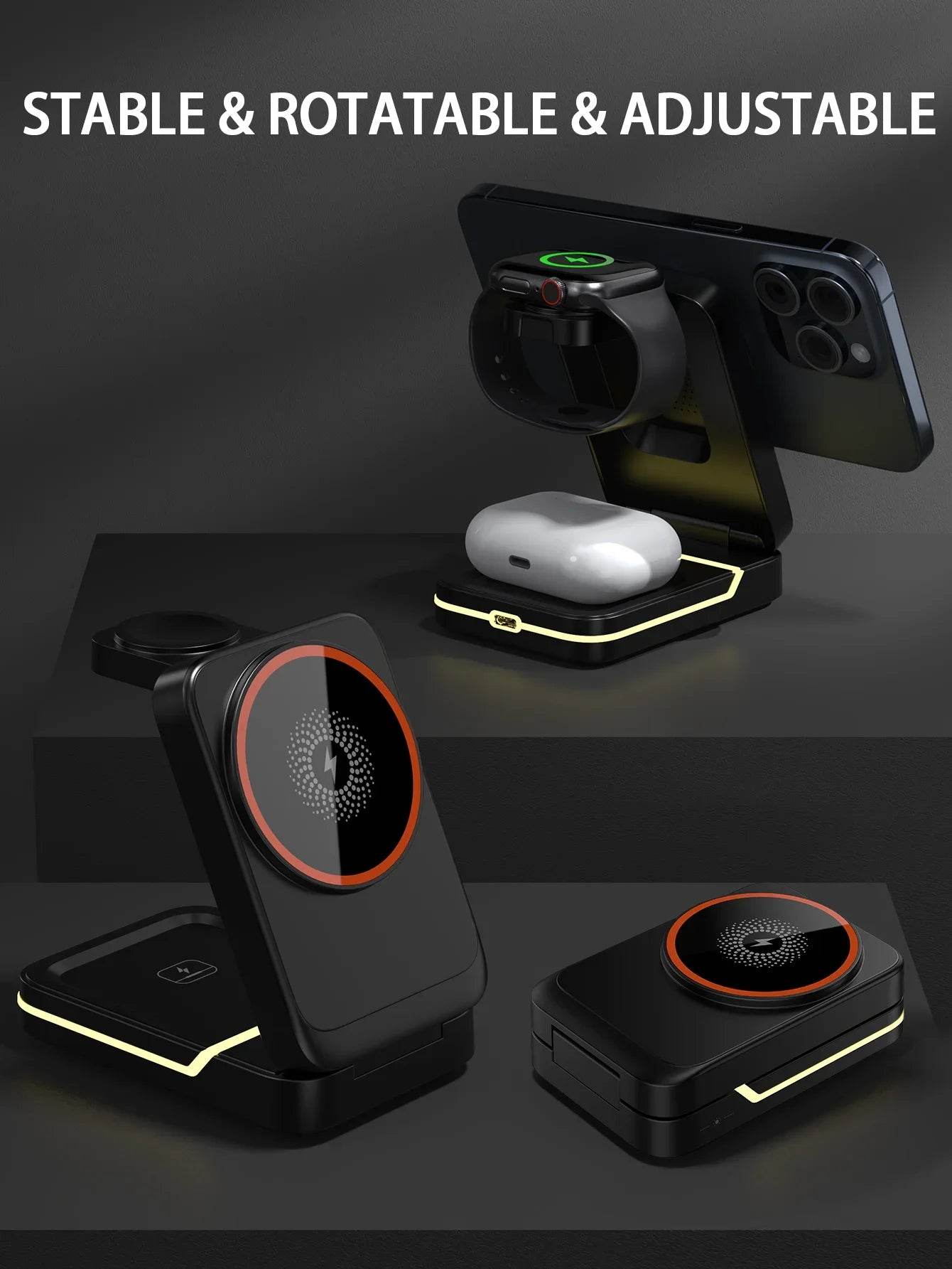 Stație de Încărcare Wireless Magnetică 3 în 1 pentru iPhone, Apple Watch și AirPods - Venduqo