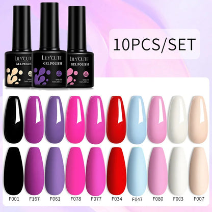 Set 10 Piese Lac Unghii Gel LILYCUTE - Culori de Primăvară și Vară