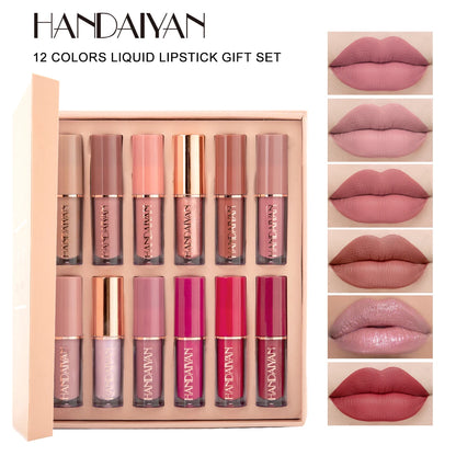 Set Rujuri Mate HANDAIYAN 12 Culori - Lip Gloss Waterproof