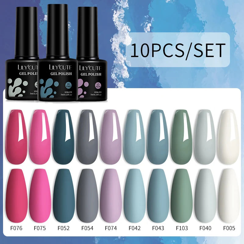 Set 10 Piese Lac Unghii Gel LILYCUTE - Culori de Primăvară și Vară