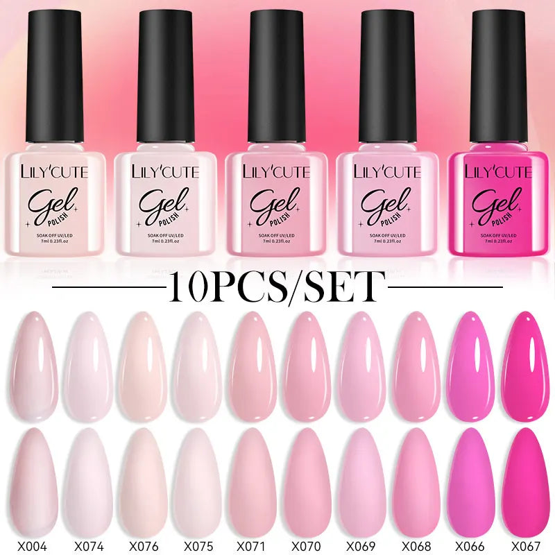 Set 10 Piese Lac Unghii Gel LILYCUTE - Culori de Primăvară și Vară