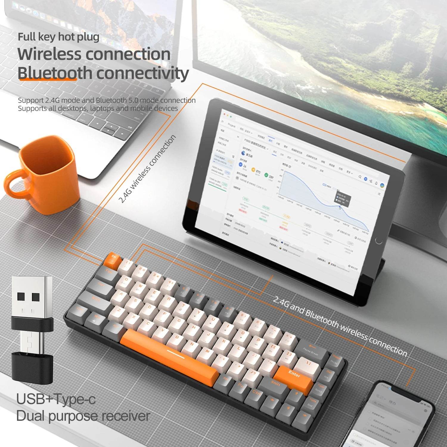 Keyboard Mecanic Wireless Bluetooth 60% K68 - Venduqo