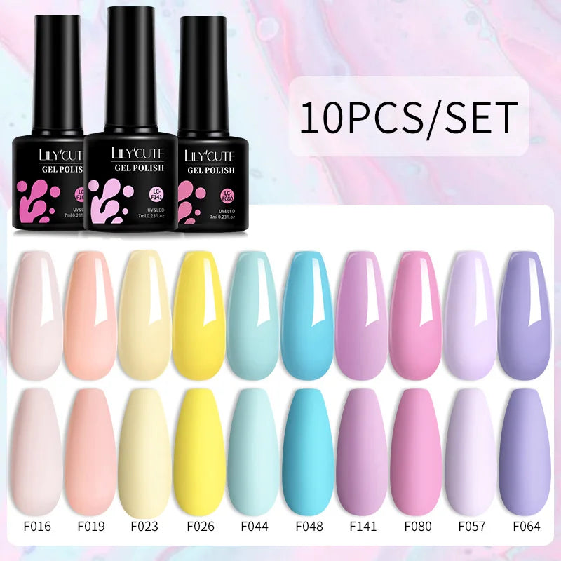 Set 10 Piese Lac Unghii Gel LILYCUTE - Culori de Primăvară și Vară