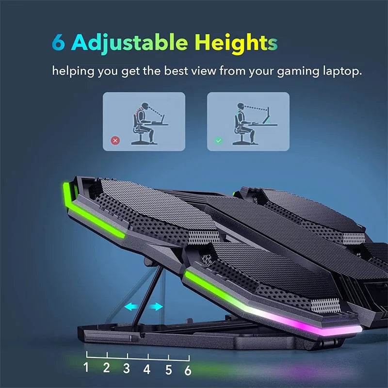 Răcitor Laptop Gaming 17 Inch cu 6 Ventilatoare RGB - Venduqo