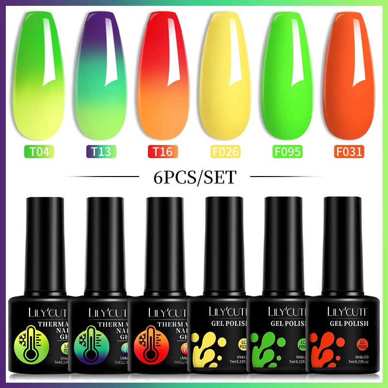 Set 6 Piese Oja Gel Termica LILYCUTE 7ML Serie Roșie