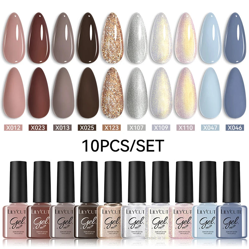 Set 10 Piese Lac Unghii Gel LILYCUTE - Culori de Primăvară și Vară