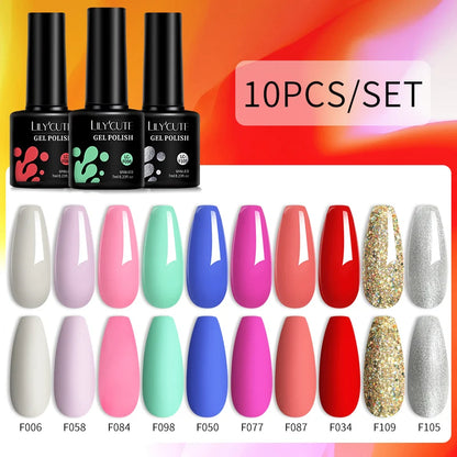 Set 10 Piese Lac Unghii Gel LILYCUTE - Culori de Primăvară și Vară