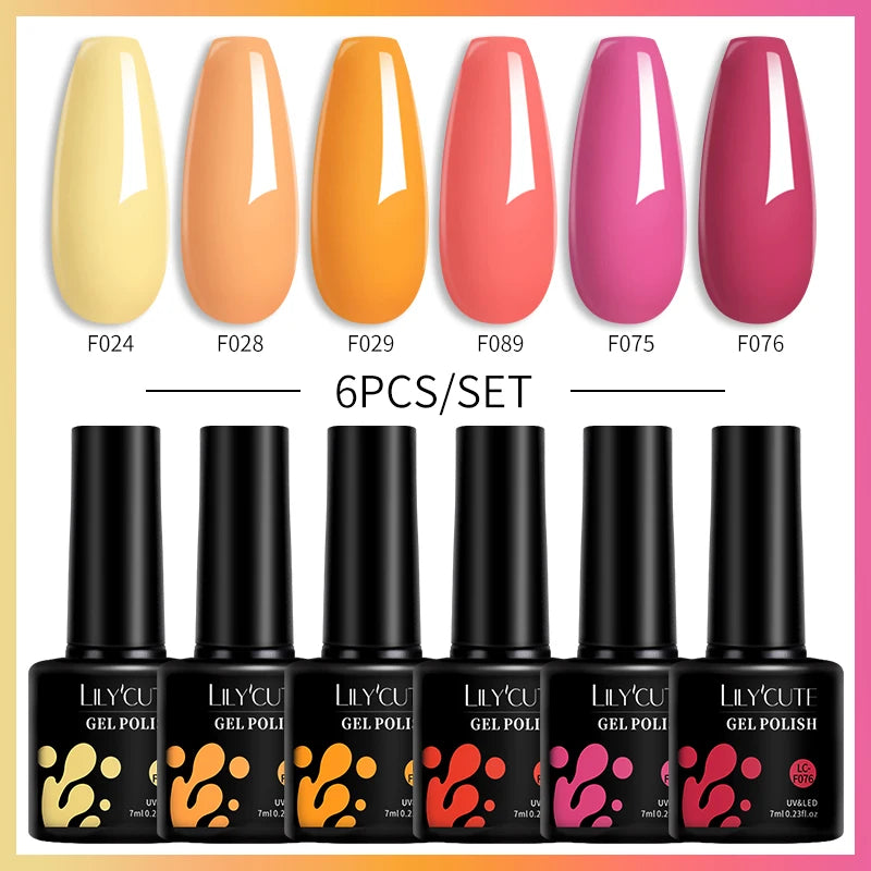 Set 6 Piese Oja Gel Termica LILYCUTE 7ML Serie Roșie